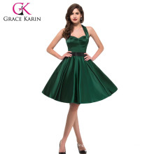 Grace Karin Stock Solid Color Backless Green Halter Party Picnic Retro Vintage Dress CL006046-4